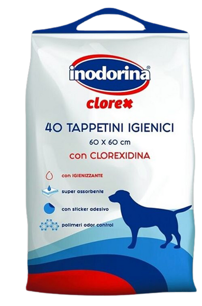 Пеленки гигиенические Inodorina Clorex 60*60 см с хлоргексидином для собак, 40 пелёнок 5702 фото