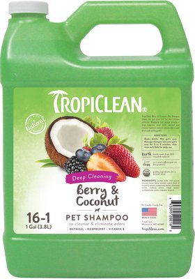 Шампунь Тропиклин Ягоды и Кокос 16:1 TropiClean Berry & Coconut глубокая очистка, для собак и кошек, 3,8 л, концентрат (060104) 5633 фото