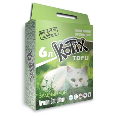 Котікс Тофу Зелений Чай Kotix Tofu Green Tea гранульований соєвий наповнювач для котячого туалету, об'єм 6 л 5169 фото