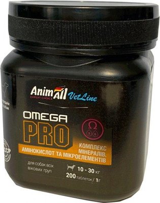 Анімал Ветлайн Омега Про AnimAll VetLine Omega Pro вітамінна добавка для середніх порід собак, 200 таблеток х 1 гр 996 фото