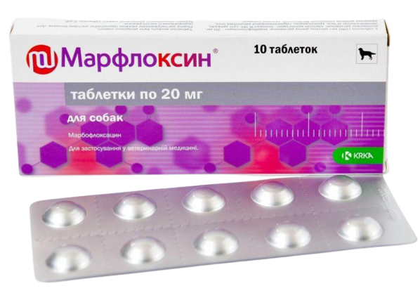 Марфлоксин 20мг Marfloxin антибактериальные таблетки для собак и кошек, 10 таблеток 1050 фото