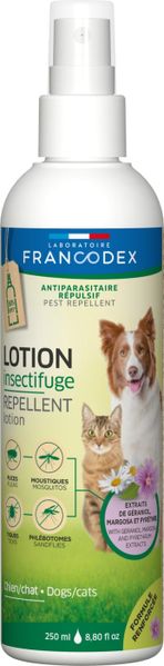 Лосьйон-репелент Francodex Repel Lotion Dog Cat з гераніолом від бліх і кліщів для котів і собак, 250 мл 7160 фото