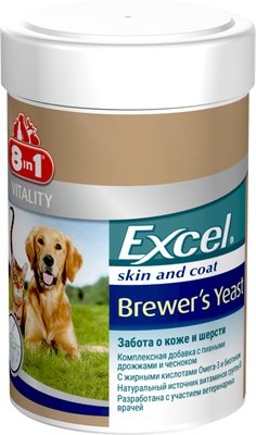 Вітаміни 8в1  Excel Brewer's Yeast з пивними дріжджами часником для шкіри вовни кішок і собак, 140 таблеток 1282 фото