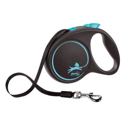 Повідець рулетка Flexi Black Design М, для собак вагою до 25 кг, стрічка 5 метрів, колір синій 4333 фото
