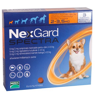 Нексгард Спектра для собак 2-3,5 кг Nexgard Spectra таблетки проти бліх, кліщів і глистів, 1 таблетка 14 фото