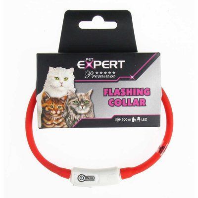 Ошейник TETRAPET для кошек Expert, светящийся, LED, USB, силикон, красный, 1*35см 518,01 фото