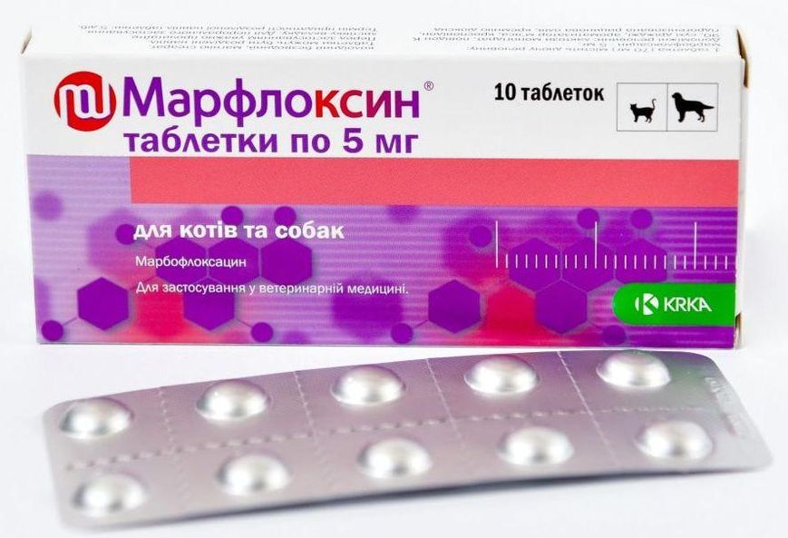 Марфлоксин 5 мг Marfloxin антибактериальные таблетки для собак и кошек, 10 таблеток 1183 фото