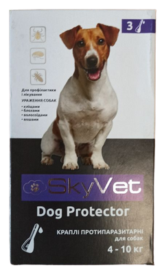 Скайвет SkyVet Dog Protector краплі від бліх та кліщів для собак вагою 4-10 кг, 3 піпетки. Дата виготовлення 02/2023. Термін придатності 3 роки. 5098 фото