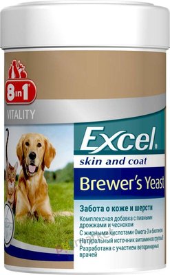 Вітаміни 8в1  Excel Brewer's Yeast з пивними дріжджами часником для шкіри вовни кішок і собак, 1430 таблеток 1285 фото