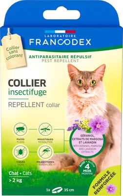 Нашийник-репелент Francodex Repellent Collar з гераніолом від бліх і кліщів для котів вагою понад 2 кг, 35 см 7161 фото