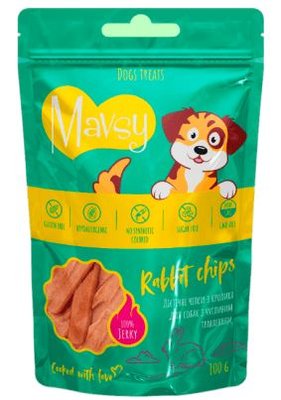 Мавси Mavsy Dried Rabbit Сhips чипсы из мяса кролика - лакомство для собак, 100 гр (LSR02) 6027 фото