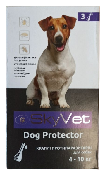 Скайвет SkyVet Dog Protector краплі від бліх та кліщів для собак вагою 4-10 кг, 3 піпетки. Дата виготовлення 02/2023. Термін придатності 3 роки. 5098 фото