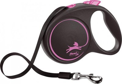 Повідець рулетка Flexi Black Design М, для собак вагою до 25 кг, стрічка 5 метрів, колір рожевий 4334 фото