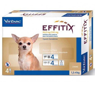 Ефітікс 1 - 4 кг Effitix Virbac краплі для собак від бліх, кліщів, комарів, мух, волосоїдів, 4 піпетки 3733 фото