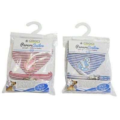 Набір нашийник + поводок CROCI BANDANA SAILOR, з банданою, блакитний, нейлон, 20-30х0,8см / 0,8х120см C5079921 фото
