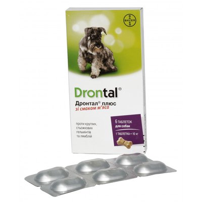 Дронтал Плюс Drontal plus, 1 таблетка на 10 кг, зі смаком м'яса від глистів для собак, 6 таблеток 1269 фото