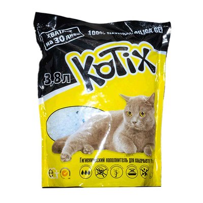 Котікс Kotix силікагелевий бактерицидний наповнювач для котячого туалету, об'єм 3,8 л 5153 фото