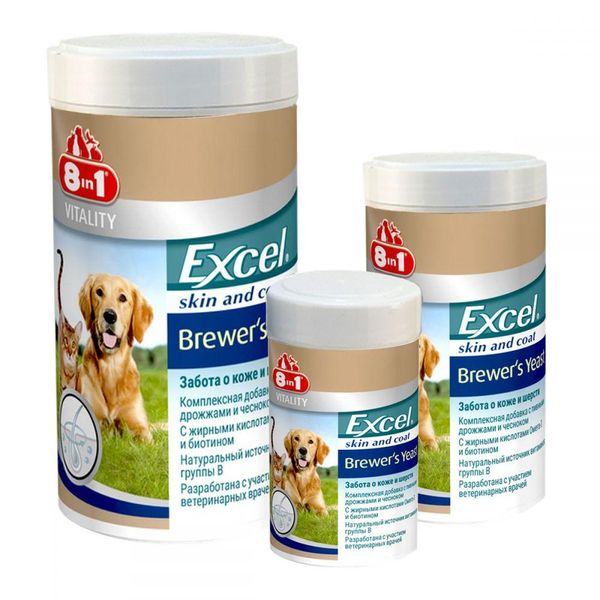 Вітаміни 8в1  Excel Brewer's Yeast з пивними дріжджами часником для шкіри вовни кішок і собак, 1430 таблеток 1285 фото