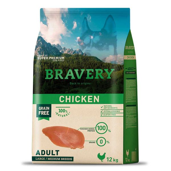 Бравери Bravery Chicken Adult Dog Large/Medium сухой корм с курицей для собак средних и крупных пород, 12 кг (6626) 6532 фото