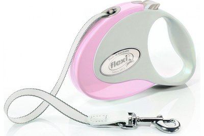 Поводок-рулетка Flexi Style S с прорезиненной ручкой, для собак весом до 12 кг, лента 3 метра, цвет розовый (32411) 7213 фото