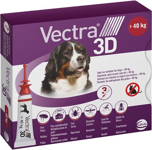 Вектра 3D Vectra 3D Ceva капли от блох, клещей, комаров для собак весом от 40 до 65 кг, 3 пипетки 898 фото