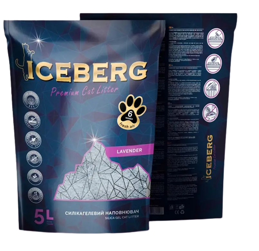 Айсберг Iceberg гигиенический силикагелевый наполнитель для кошачьего туалета, с ароматом лаванды, 5 л (2082) 5653 фото