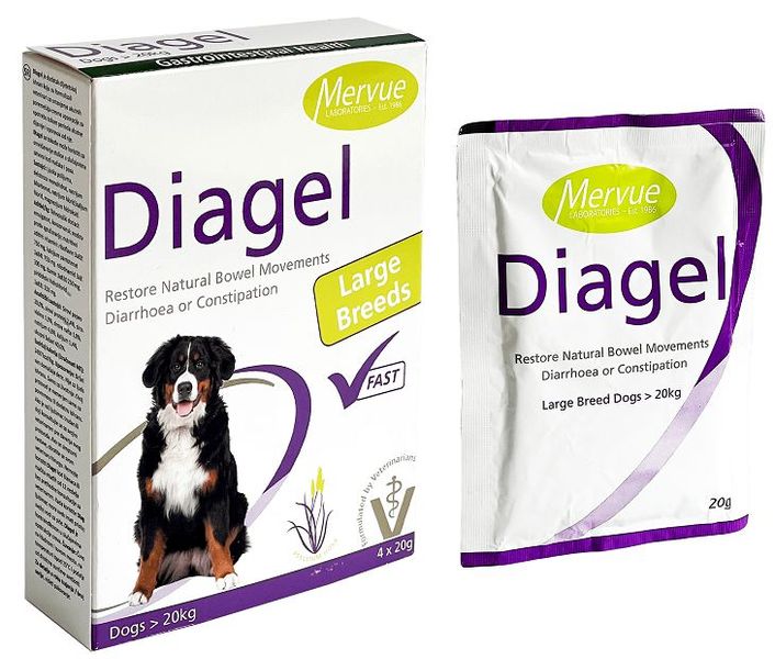 Діагель Mervue Diagel для відновлення природних випорожнень у собак вагою понад 20 кг, 4 х 20 гр, 4 пакетики (0210202305) 6737 фото