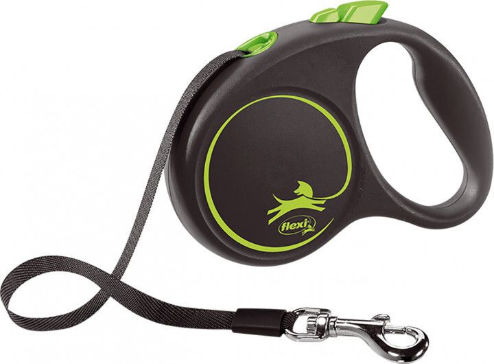 Повідець рулетка Flexi Black Design М, для собак вагою до 25 кг, стрічка 5 метрів, колір зелений 4335 фото