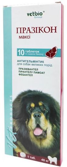 Празікон Максі антигельмінтний препарат для великих собак, 10 таблеток, 1 таблетка на 40 кг 5027 фото