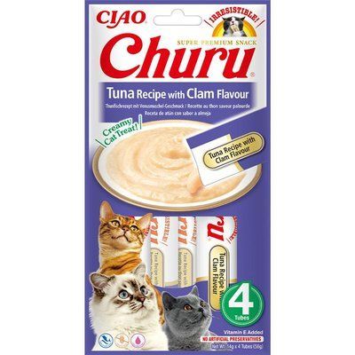 Ласощі INABA "Churu" для котів, вершковий мус в стіках, тунець/молюск 4*14 гр EU113 фото