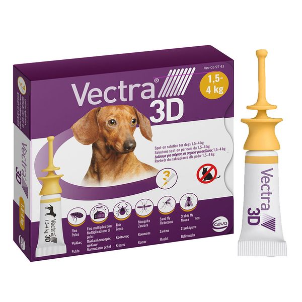 Вектра 3D Vectra 3D Ceva капли от блох, клещей, комаров для собак весом от 1,5 до 4 кг, 1 пипетка 579 фото