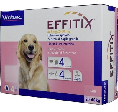 Ефітікс 20 - 40 кг Effitix Virbac краплі для собак від бліх, кліщів, комарів, мух, волосоїдів, 4 піпетки 3739 фото