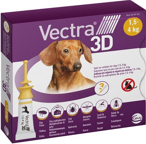 Вектра 3D Vectra 3D Ceva капли от блох, клещей, комаров для собак весом от 1,5 до 4 кг, 3 пипетки 894 фото