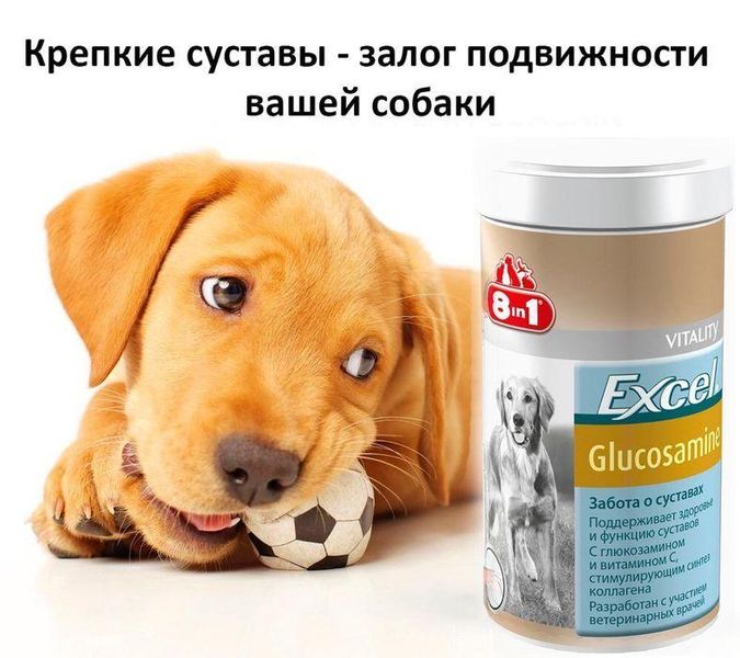 Вітаміни 8в1 Excel Glucosamine глюкозамін з вітаміном С для зміцнення суглобів собак, 55 таблеток 1494 фото