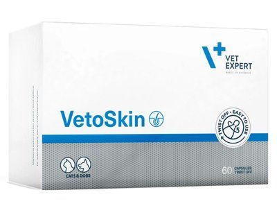 Ветоскін Vetoskin Vetexpert харчова добавка при дерматологічних захворюваннях шкіри у собак і кішок, 60 капсул (у блістерах) 12464 фото