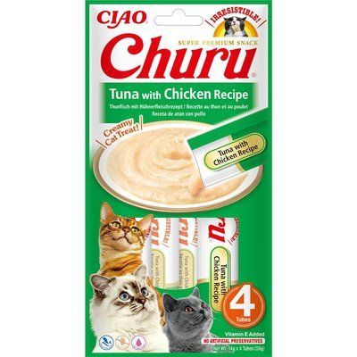 Ласощі INABA "Churu" для котів, вершковий мус в стіках, тунець/курка 4*14 гр EU102 фото