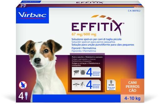 Эффитикс 4 - 10 кг Effitix Virbac капли для собак от блох, клещей, комаров, мух, власоедов, 4 пипетки 3734 фото