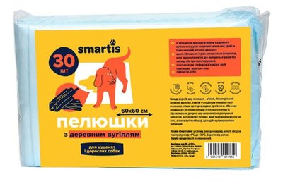 Гігієнічні пелюшки Smartis 60*60 см одноразові з деревним вугіллям для цуценят і собак, 30 пелюшок (10166) 6690 фото