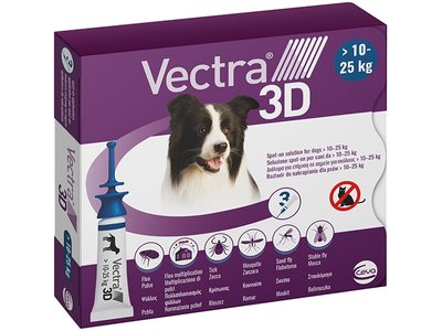 Вектра 3D Vectra 3D Ceva краплі від бліх, кліщів, комарів для собак вагою від 10 до 25 кг, 3 піпетки 896 фото