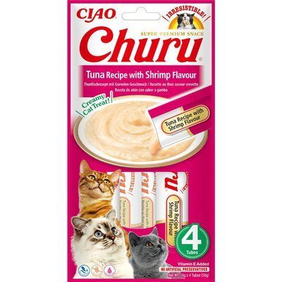 Ласощі INABA "Churu" для котів, вершковий мус в стіках, тунець/креветок 4*14 гр EU115 фото