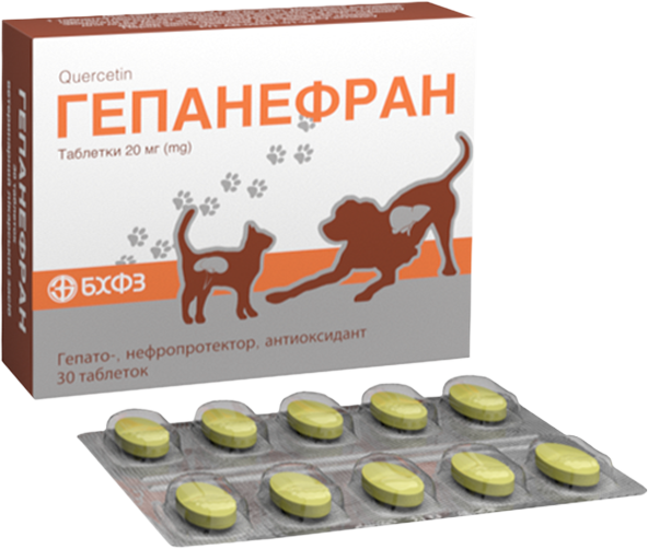 Гепанефран 20 мг гепато- , нефропротектор, антиоксидант для собак и кошек, 30 таблеток, БХФЗ 5044 фото