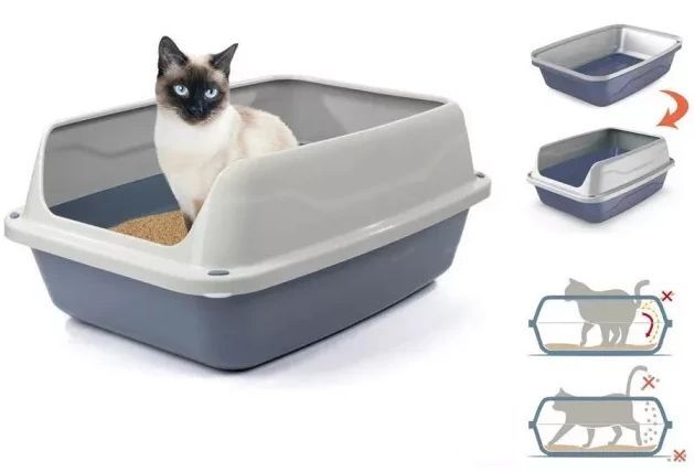Туалет-лоток Georplast Sonic 56*40*24 см прямокутний великий для котів, колір сірий меланж/синій (10528)  6640 фото