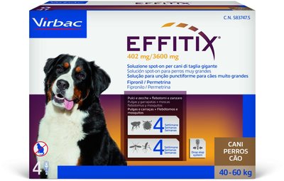Ефітікс 40 - 60 кг Effitix Virbac краплі для собак від бліх, кліщів, комарів, мух, волосоїдів, 4 піпетки 3741 фото