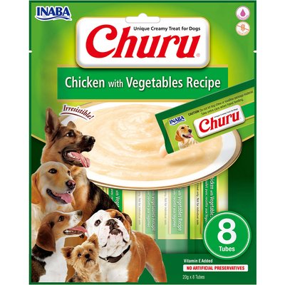 Ласощі для собак Inaba Churu Chicken + Vegetables Recipe вершковий мус, курка та овочі, 8 стіків по 20 гр (EUD605) 6234 фото