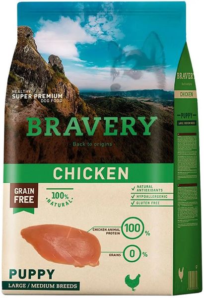 Бравери Bravery Chicken Puppy Large/Medium сухой корм с курицей для щенков средних и крупных пород, 4 кг (6756) 6538 фото