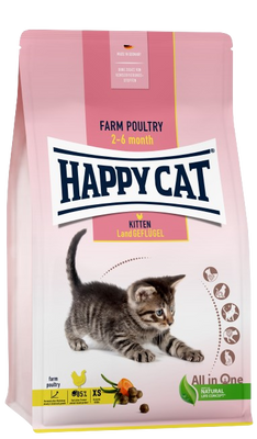 Happy Cat Kitten Land Gefluger Farm Poultry сухой корм с фермерской птицей для котят от 1 до 6 месяцев, 1,3 кг (70535) 6949 фото
