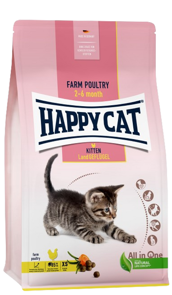 Happy Cat Kitten Land Gefluger Farm Poultry сухий корм із фермерською птицею для кошенят від 1 до 6 місяців, 1,3 кг (70535) 6949 фото