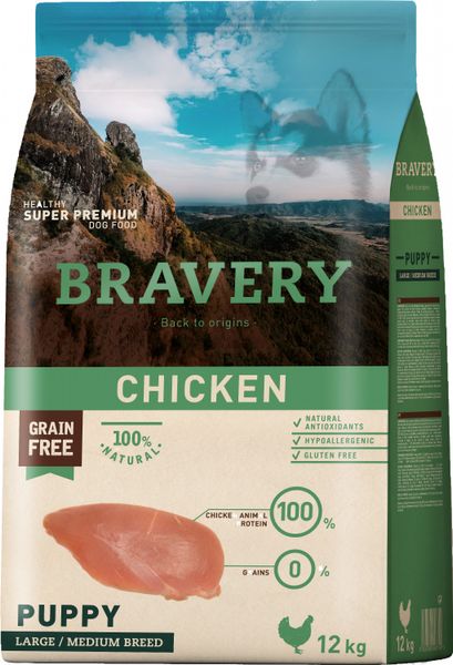 Бравери Bravery Chicken Puppy Large/Medium сухой корм с курицей для щенков средних и крупных пород, 12 кг (6749) 6539 фото