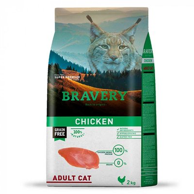 Бравери Bravery Chicken Adult Cat беззерновой сухой корм с курицей для взрослых кошек, 2 кг (7616) 6554 фото