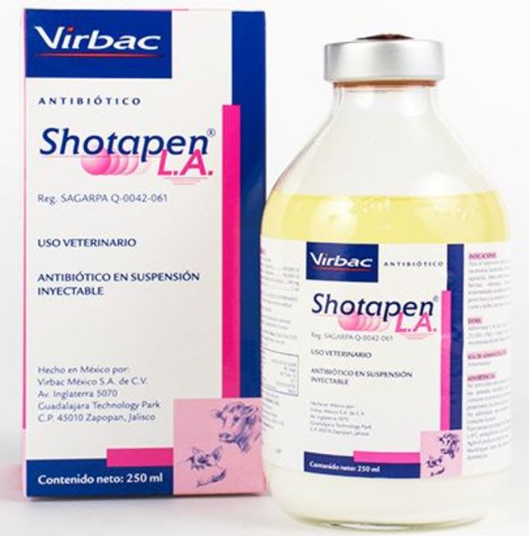 Шотапен Л.А Virbac Shotapen L.A комплексный инъекционный антибактериальный препарат, 250 мл 3949 фото